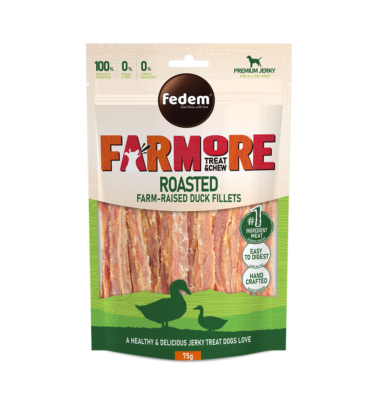ART51243-1 Fedem Farmore Jerky Roasted Farm Raised Duck Fillets 75g - Image 1